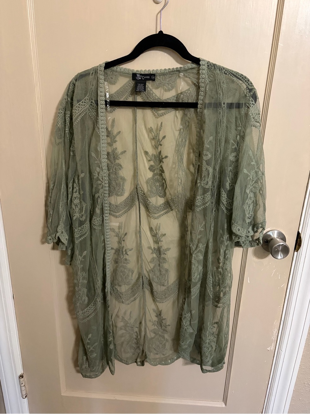 Miss Chievous Olive Green Sheer Lace Kimono Tunic